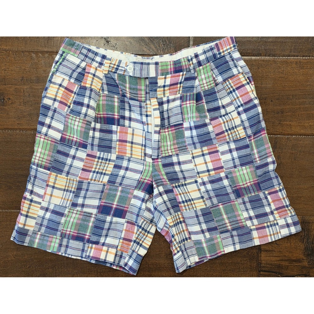 VTG Nantucket Patchwork Madras Plaid Shorts 36 Multi Color Preppy Made in USA